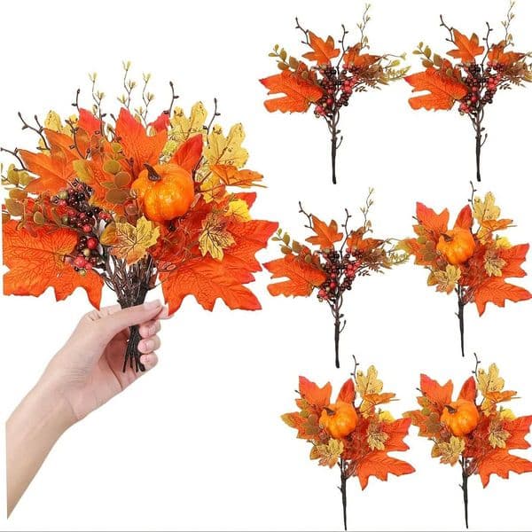 34pcs autumn flower selection artificial autumn flower stems with maple leaves pumpkins and berries Z250919