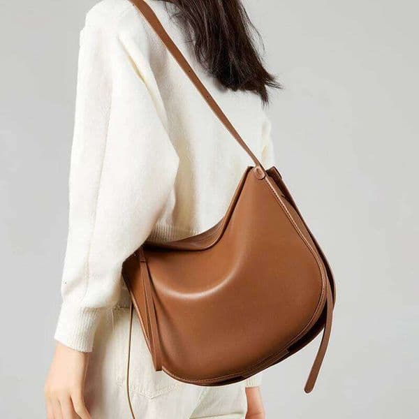 New Arrival Real 100% Cowhide Leather Tote Women's Large Capacity Bucket Ladies Commuter Wide Shoulder Strap Travel Bag Mdng916