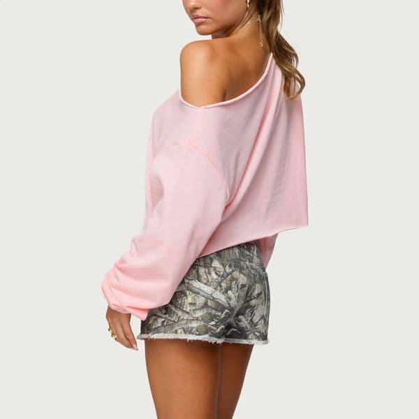 Women Autumn Harajuku Off Shoulder Cropped Tops Allmatch Sweatshirts Baggy 2000s Aesthetic Casual Pullover Tops Streetwear 250920BJ