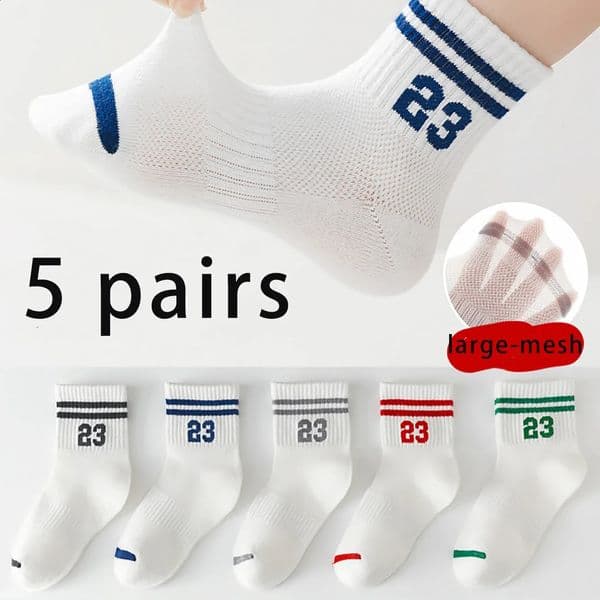 5 pairs of childrens socks thin breathable mesh socks for summer fashionable sports socks for spring and autumn student sock 250920BJ