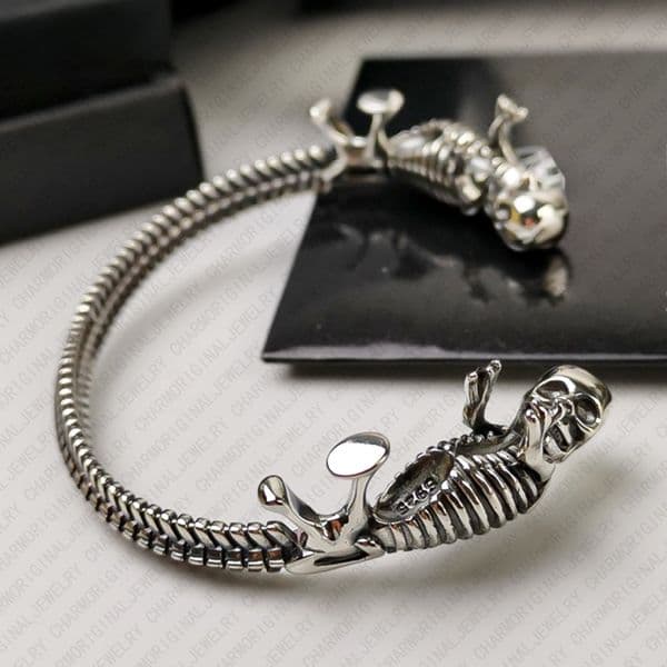 Chrome Bracelet Designer Bracelet Women Double Skull Bangle Luxury Jewlery Designer for Women Stainless Steel Open Cuff Statement Gothic Trendy Gift Elegant