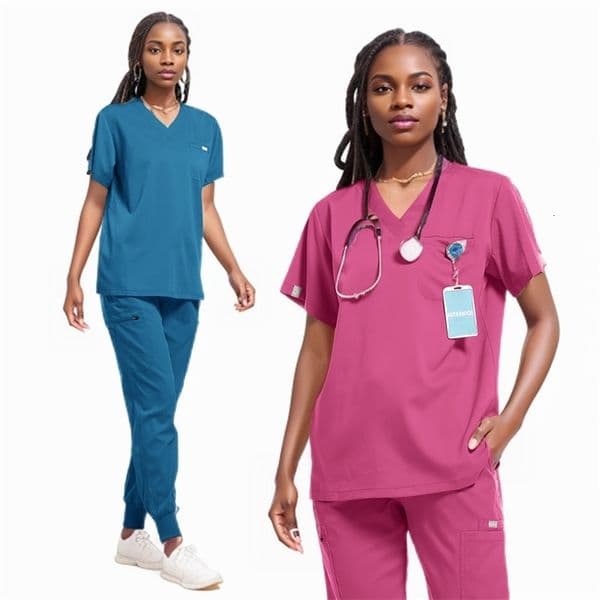 Wholesale Beauty Hospital Work Wear Operating Room Nurse Scrub Set Nursing Clothes Uniform Women Pocket 2Psc TopPant 250922