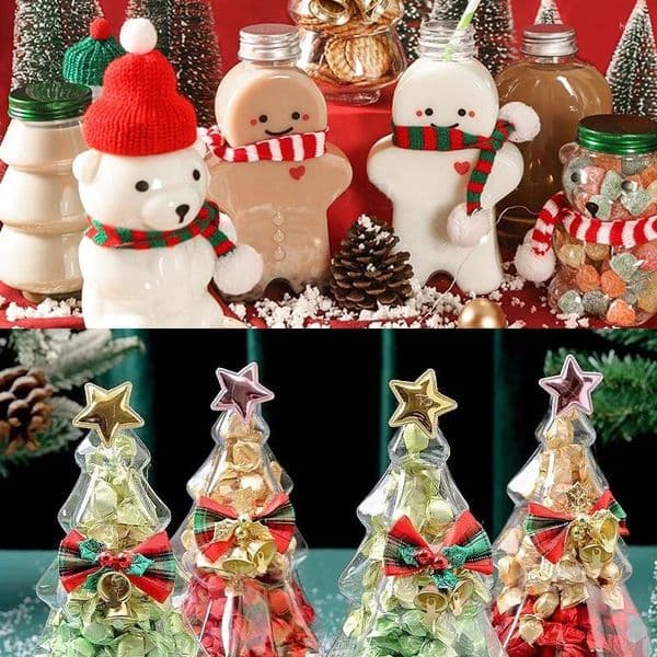 Water Bottles Christmas Gingerbread Man Plastic Cups Decoration Gifts Cup Juice Milk Coffee Cute Drinking Bottle For Xmas