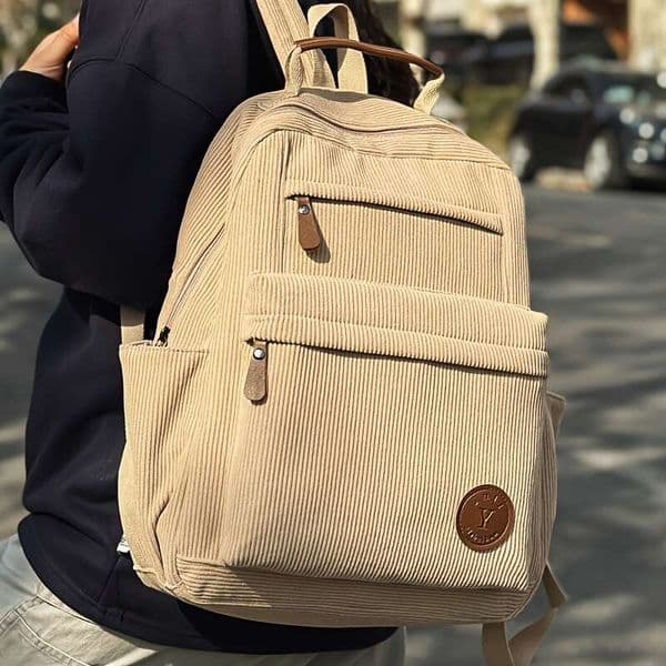 New Corduroy Women's Solid Color Fashion Bag - Large Capacity Multi-Compartment with Many Pockets & Zippers, Versatile for School Season Students