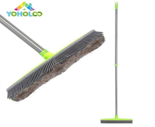 2019 Long Push Rubber Bristles Sweeper Squeegee Scratch Bristle Broom for Pet Cat Dog Hair Carpet Hardwood Windows Clea281l8543743
