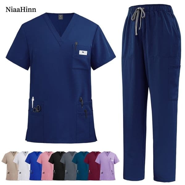 Scrubs Uniform Men Workwear Lab Work Clothes Uniforms Health Service Nursing Uniforms Short Sleeve Vneck Scrubs TopsPants Suit 250922