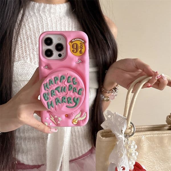 2026 New Birthday Cake Telescopic Bracket Case For Iphone 16 15 14 13 12 perfume Pro Max cologne 3D Harry Soft Silicone Back Cover With Stan