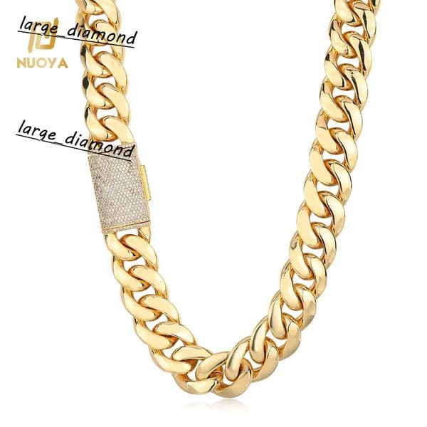 Heavy Miami Cuban Chain 18K Gold Plated Brass Necklace Diamond Cut Clasp Hip Hop Jewelry