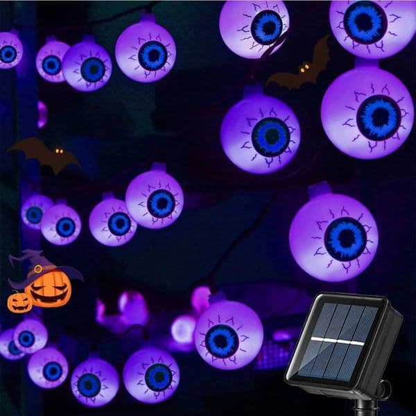 1PC 2030 LED Halloween Purple Eyeball String Light With 8 Lighting Modes Waterproof Solar Powered Halloween Lights For Home Z250922