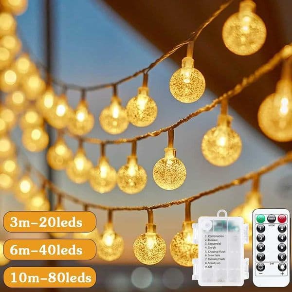 LED Crystal Ball Garland String Lights Outdoor Waterproof Christmas Decoration Camping Fairy Garland Garden Party battery Operat Z250922
