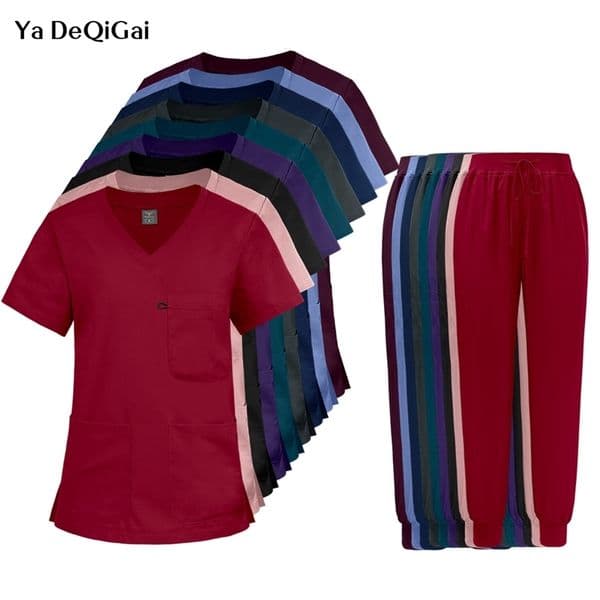 Multicolour Multipocket Vneck Top Pants Nurse Scrubs Set Hospital Work Uniforms Clinical Workwear Doctor Nursing Set 250922