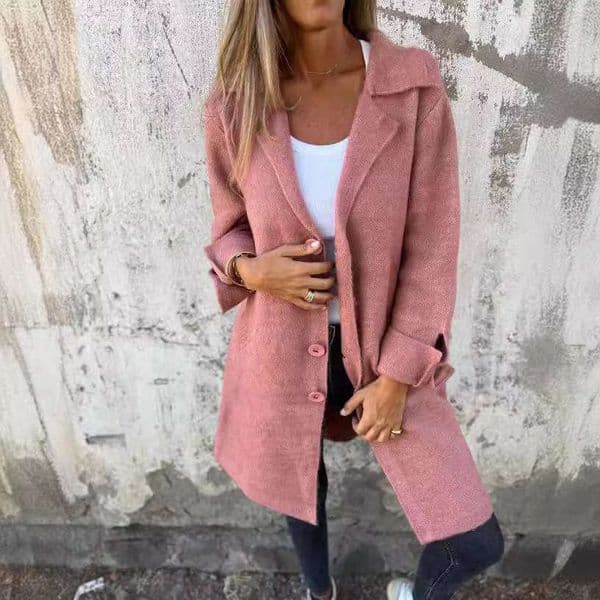 Autumn Winter Cross-Border New Women's Solid Color Lapel Pocket Cardigan Single-Breasted Mid-Length Coat