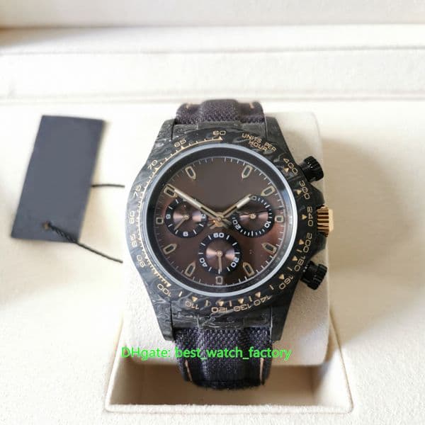 DIW Factory Mens Watch Chronograph 40mm Cosmograph DiW Carbon Fiber Bezel Brown Dial 18k Gold Watches CAL.4130 Movement Mechanical Automatic Men's Wristwatches