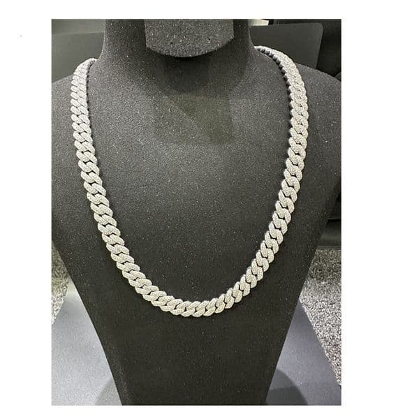 Merchant Direct Sales Vvs Moissanite 925 Pure Silver Plated 18k White Gold Curling Iron Luxury Cuban Chain 10mm22 Inches