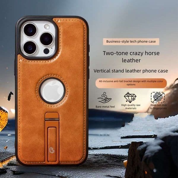 New Compatible with Apple 16 Pro Max Stand Phone Business Faux Leather Cover Anti-Wear Anti-Drop Protective Case