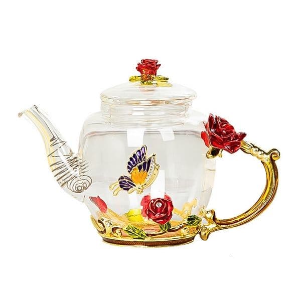 Water Bottles Red rose Enamel Crystal Flower Glass Teapot for and Cold Drinks Home Drinkware Office water kettle Tea set coffee pot 230715bj