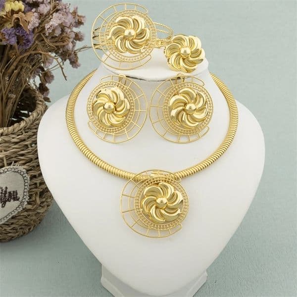 18k Gold Plated Jewelry Set for Women Brazilian Necklace Earrings Set Italian Expensive Wedding Dubai Party Jewelry 241120