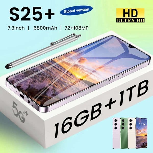 7.3 Inch 5G Smartphone, 16GB RAM + 1TB Storage, Full HD Touch Screen, Dual SIM, Face Recognition & Dual Cameras, Multi-Language Mobile Phone
