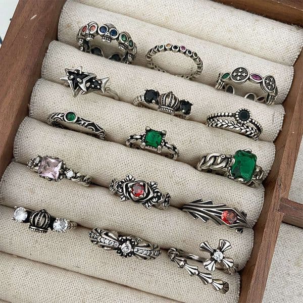 Lanzhi Non-Fading Light Luxury Thai Jewelry Zircon Hand Decoration Exaggerated Hip-Hop Open Pure Silver Ring for Women
