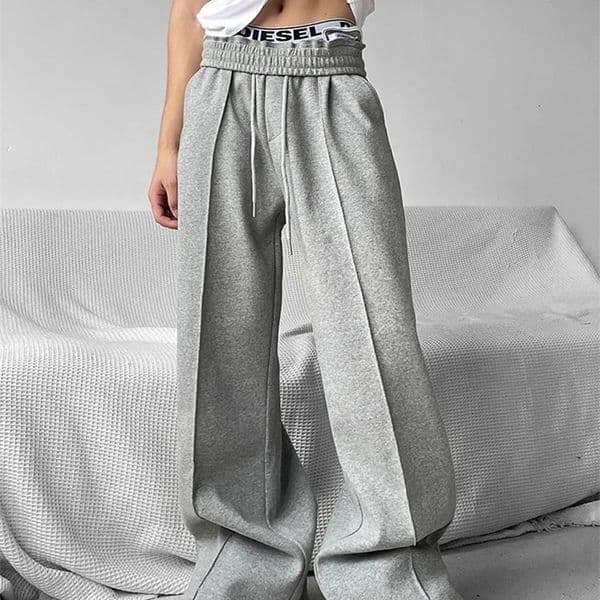Y2k Vintage Wide leg Flared Sweatpants Men Sport Straight Long Casual Trousers Oversize Heavy Duty Track Pants Black Gray 241224
