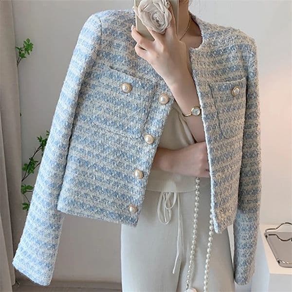 Women Loose Office Pocket Short Coat Single-breasted Tweed Cardigan Coat Autumn Winter Thickened Casual Long Sleeve Jacket Coat 240819