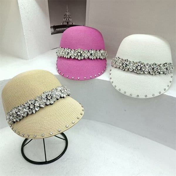 Ball Caps Fashion Crystal Stone Straw Hat Diamond Trimmed Summer Visor Cap Women Girl Sun Sunshiny Holiday Beach 230831bj