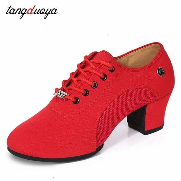 Womans Latin Ballroom Dance Shoes Soft Sole Cloth Women Tango Practice Dance Shoes Middle Heel Ladies Non-Slip Dance Sneakers 250214bj