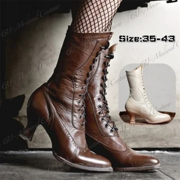 British punk womens shoes retro knight boots medieval PU leather ankle boots fashionable womens role-playing high heels Botas 241213bj