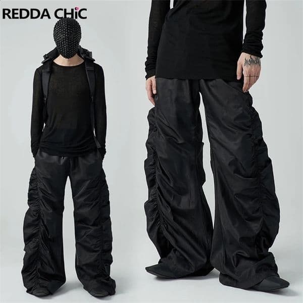 REDDACHiC Hip-hop Mens Ruched Sweatpants Y2k Retro Stacked Wide Leg Elastic Waist Quick-dry Casual Pants Sports Outdoor Clothes 240906