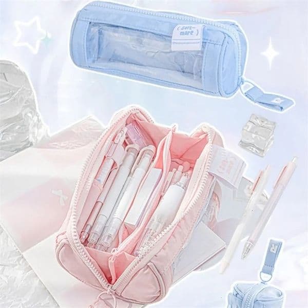 Transparent Cylinder Pattern Pen Case Waterproof High Capacity Visual Pencil Case Portable Kawai Transparent Prism Pencil Bag 240604