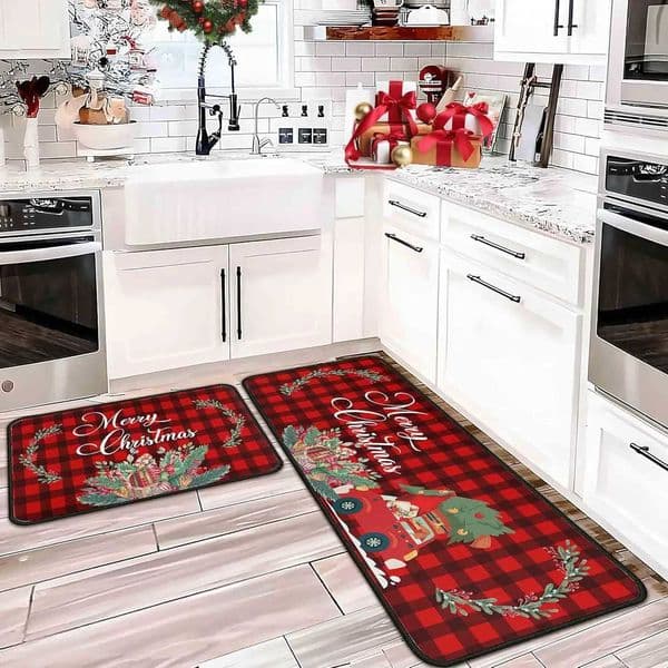 VIKAMA 2pcs Christmas Kitchen Area Rug Durable Entrance Welcome Floor Mat for Balcony Corridor Long Rug for Home Decoration X250923