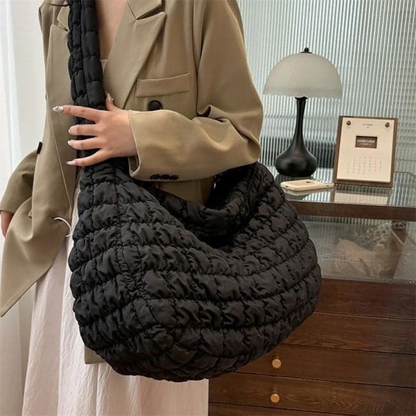 Padding Quilted Tote Bag for Women Quilted Large Capacity Puffer Tote Bag Lightweight Solid Color Shoulder Bag Women Girls 250306