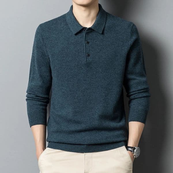 100% wool fashion polo sweater mens top winter mens shirt clothing Korean retro simple knitting pull 241113