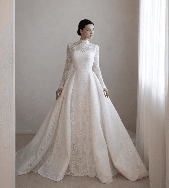 Luxury Mermaid Muslim Wedding Dresses With Detachable Train High Neck Long Sleeve Lace Middle East Bridal Gown Customsized