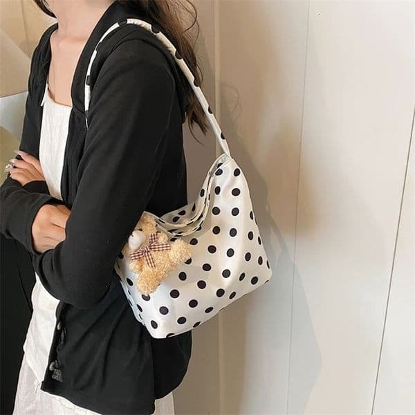 1pcs pure color polka dot shoulder bag fashion armpit bag bucket bag comes with pendant 250519bj