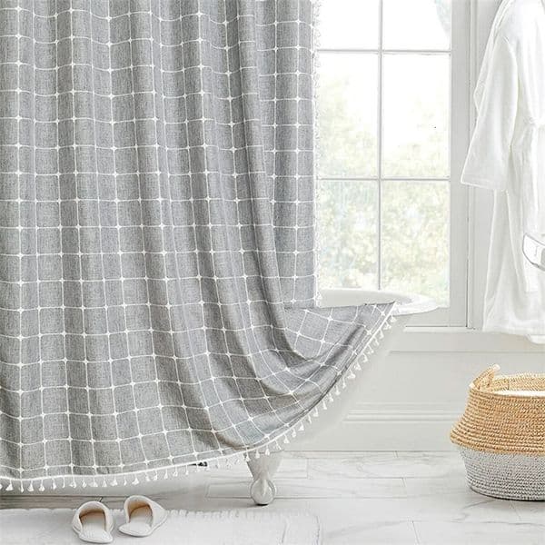 Jacquard Linen Shower Curtain with Tassels Nordic Waterproof Thick Bath Curtains for Bathroom Bathtub Bathing Cover Hooks 240105bj