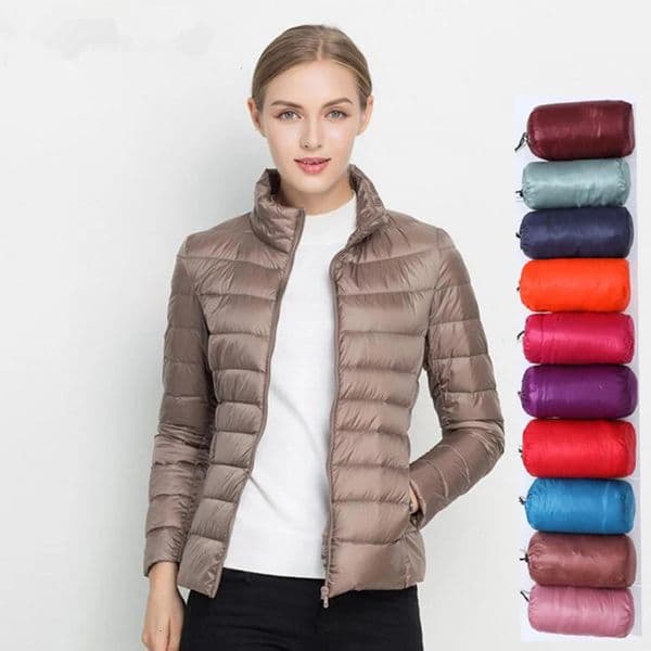 Womens Spring Jacket Fashion Short Ultra Light Packaging Inflatable Jacket 15 Color Womens Down Warmth Korean Ultra Thin Set Parkas 5XL 241031
