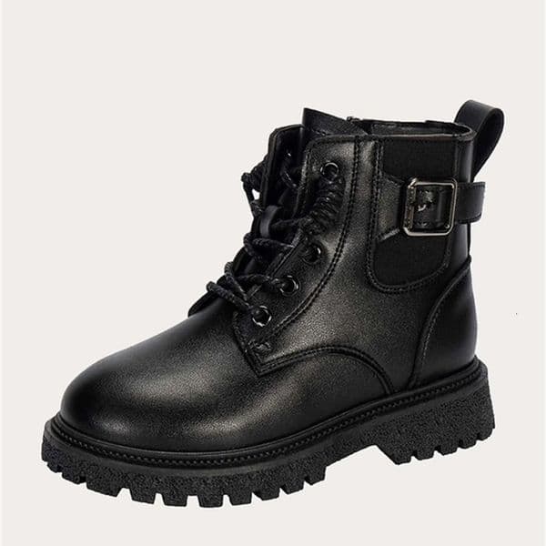 Girls Buckle Detail Side Zip Combat Boots SHE