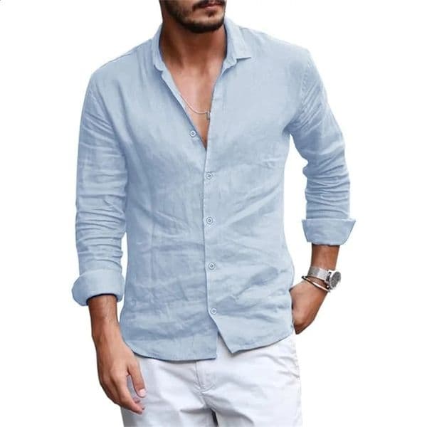 Summer Men Shirt Beach Cotton and Linen Shirts Men Cardigan Tops Long Sleeved Lapel Collar Men Clothing 250206