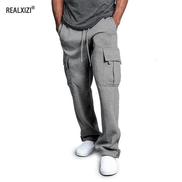 Mens cargo wool pants autumn and winter tactical jogging pants sports pants with multiple pockets street clothing solid color casual sports pants 241021