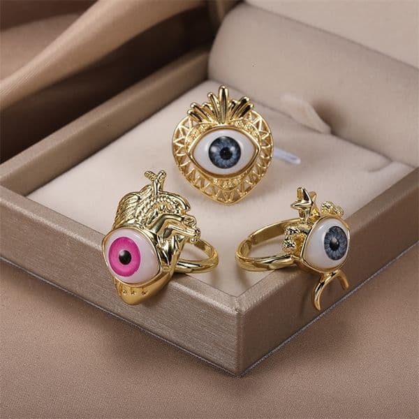 Wedding Rings Vintage Pink Green Gray Turkish s for Women Men Gold Color Stainless Steel Adjust Jewelry Anillos Mujer 230710bj