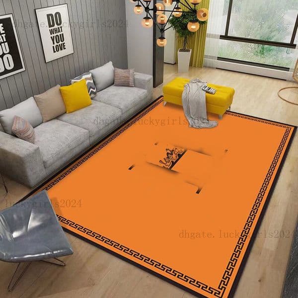 Designer Rug Fashion Orange Luxury Bedside Carpet Sound-Absorbing Carpets Non-Slip Living Room Rugs Large Entrance Doormat 12545