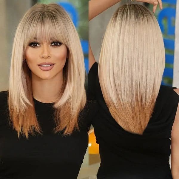 New Gradient White for Women gold Bob with Bangs Synthetic Short Straight Wig