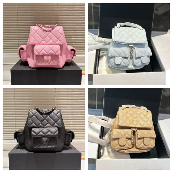 luxury designer backpack mini for woman Caviar Grain Texture sac a dos MultiPocket Design Travel Backpack Student School Bag Pink 10A High quality