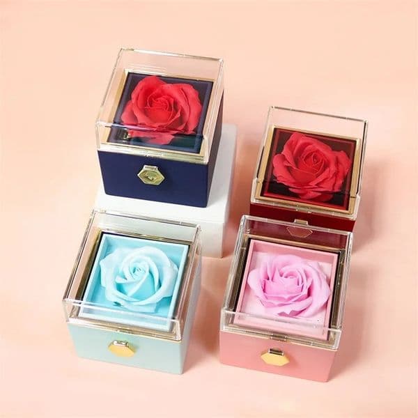 1PC Rotating Eternal Rose Flower Jewelry Box Ring Earrings Necklace Storage Boxes Wedding Valentines Day Gift Boxes for Lovers 240528