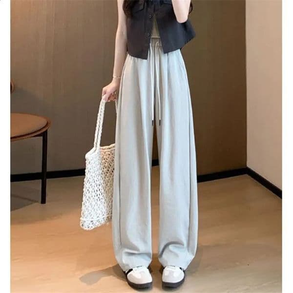 Womens Summer Style Fashion Simplicity Solid Color Thin High Waist Wide Leg Pants Women Clothes Casual All-match Trousers 0820 H260205