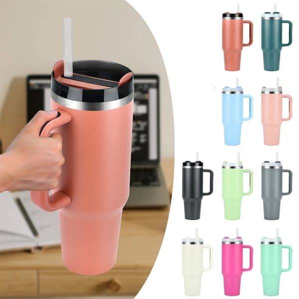 40OZ Stainless Steel Thermos Bottle Large Capacity Insulated Tumbler with Handle and Straw Portable Drinkware Car Travel Mug 240425bj