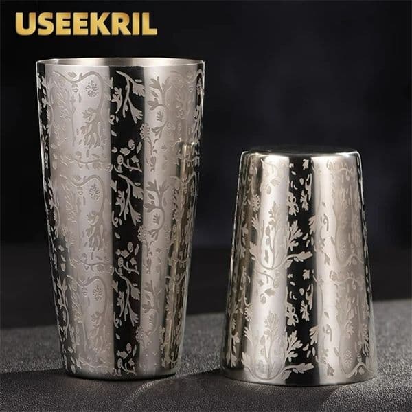 Bar Cocktail Shaker Boston Shaker Stainless steel carved shaker Bar Accessories Bartenders tools for home and bar 240729bj