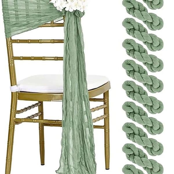 10pcs Sage Green Cheese Sofa Chair Belt Country Bow Chair Cover for Wedding Banquet Chair Decoration 90X180cm 240903bj
