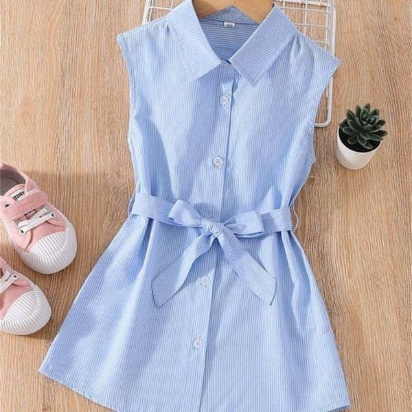 Toddler Girls Vertical Striped Belted Shirt Dress SHE